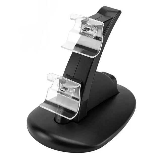 Black Xbox One dual controller charging stand holding two gamepads