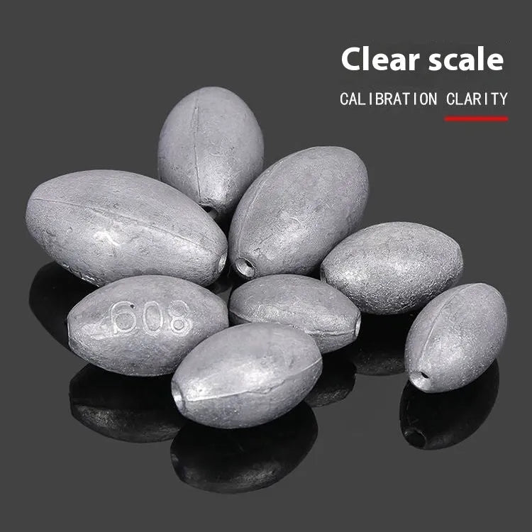Tongxin lead fishing sinker with scale pattern, rugby shape, in weights from 10g to 150g