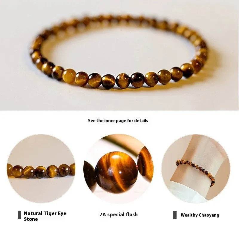 Tigereye stone bracelet with geometric design showing round beads in new Chinese style