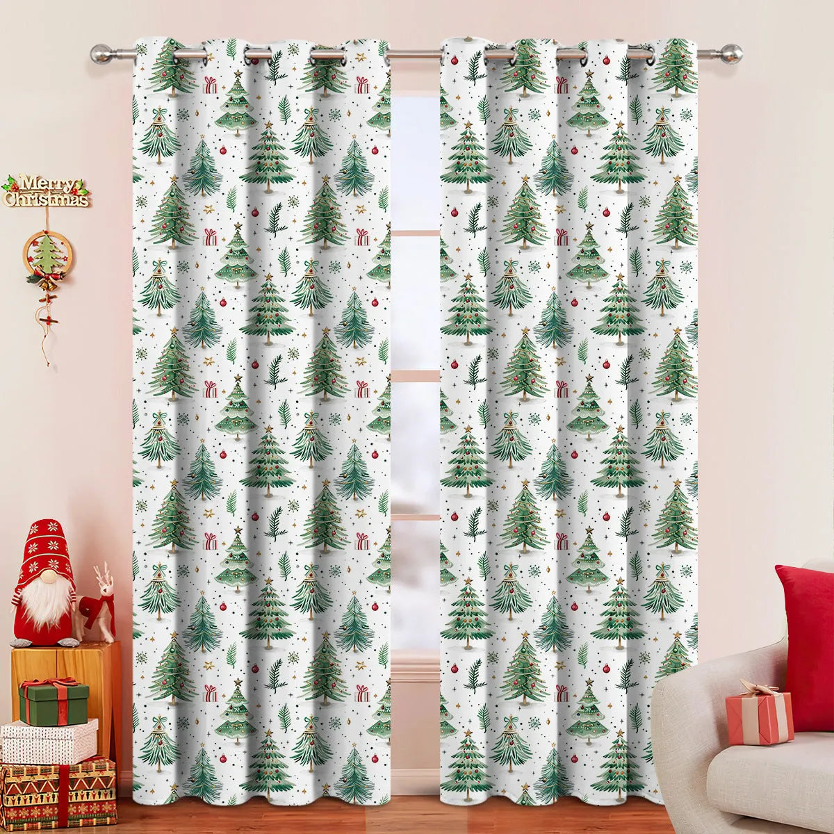 Christmas Forest colour punching decoration shading curtain in modern simplicity style