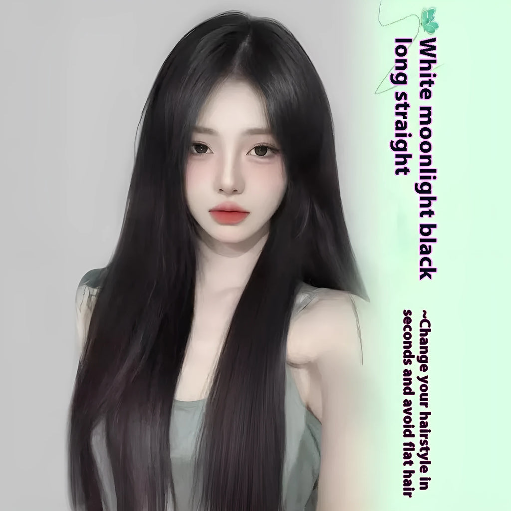 Women's full-head wig with seamless forehead lace construction in brown black colour