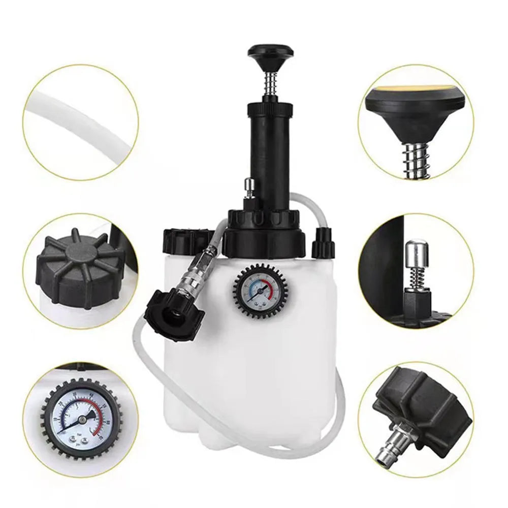 White 3-litre brake fluid replacement tank tool with copper and iron fittings