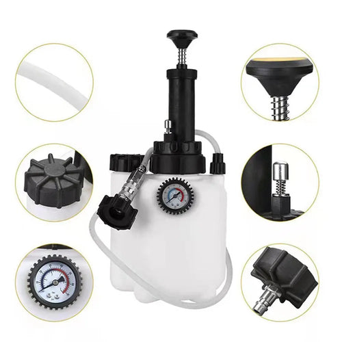 White 3-litre brake fluid replacement tank tool with copper and iron fittings
