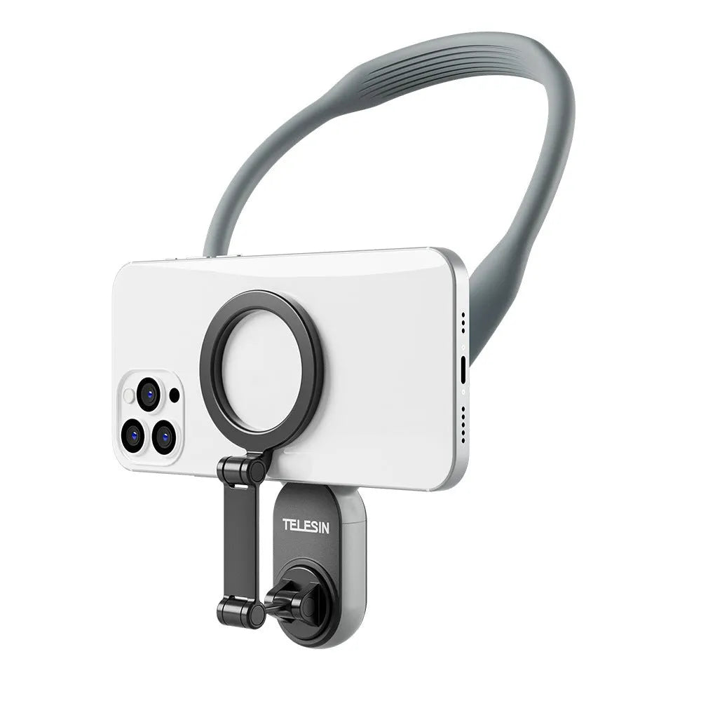 Silicone magnetic phone neck mount with quick release bracket showing gray colour option