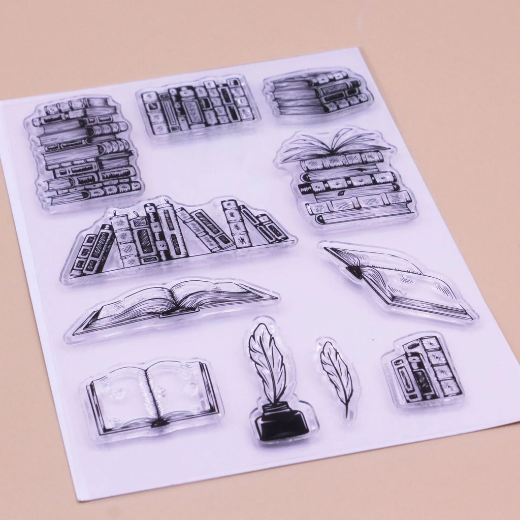 Close-up of a transparent silicone stamp with a white seal pattern, measuring 11 by 16 cm.