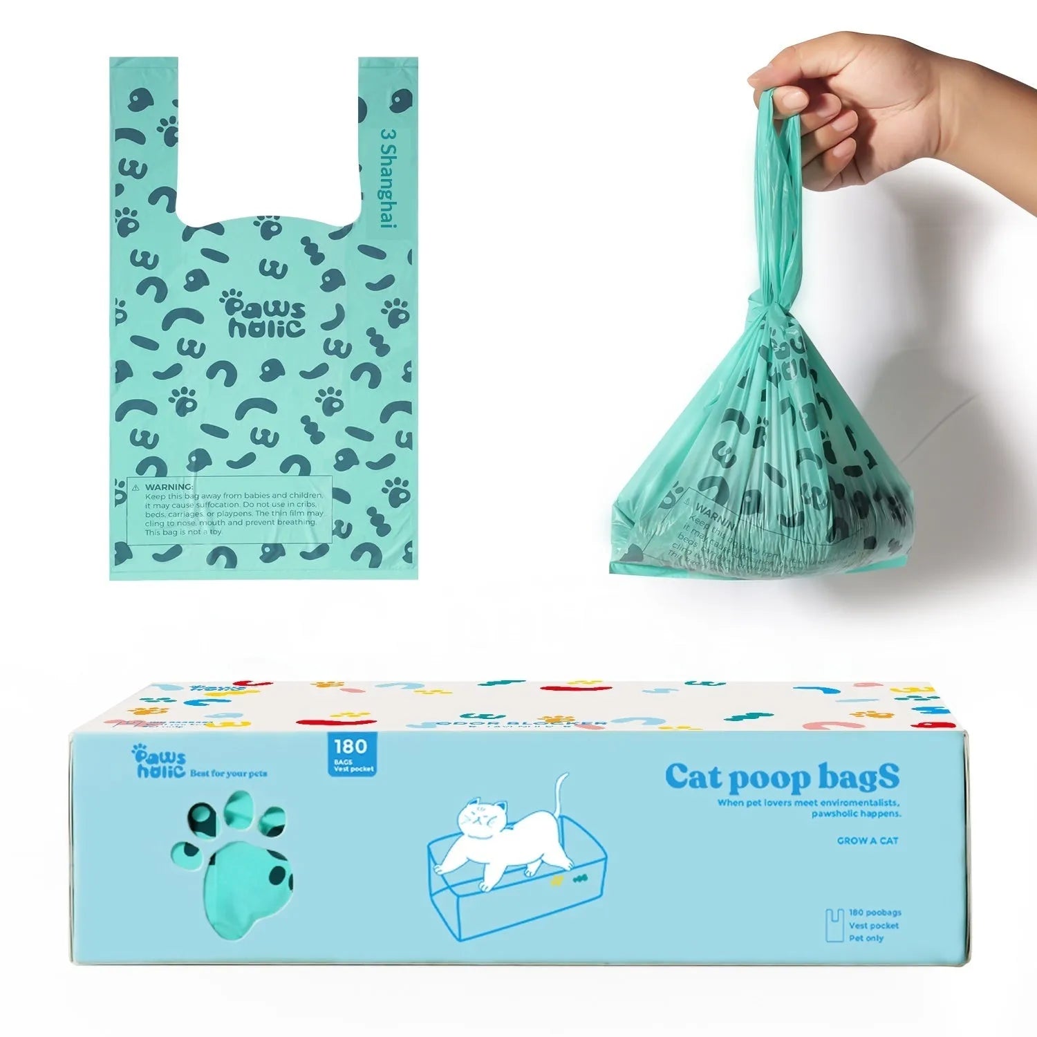 Blue deodorizing cat poop garbage bag for litter shovel disposal