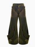 Men's wide leg gradient flocking jeans in Wine Red with brushed interior for autumn winter