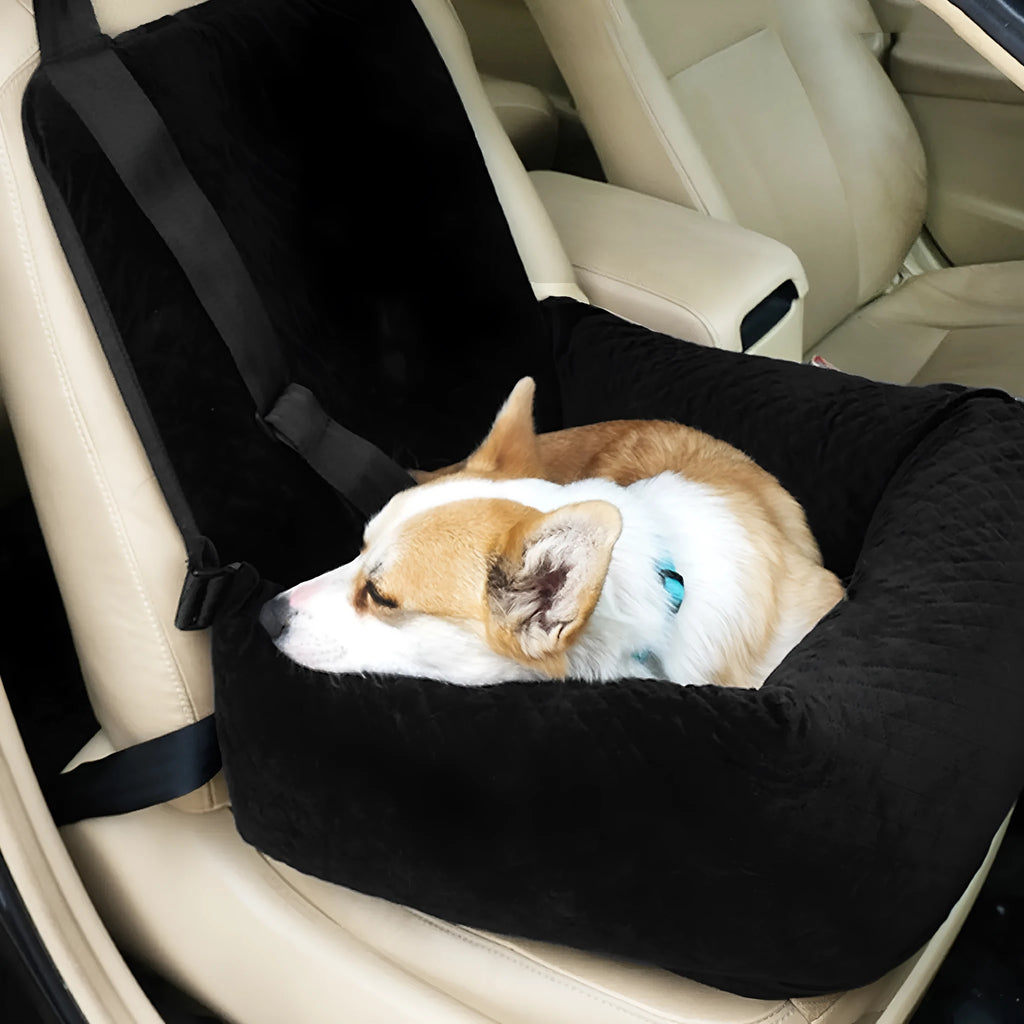 Car pet bed travel cushion for dogs in black plaid cloth fabric 52x50x58cm