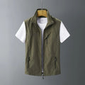 Men's rabbit fur hooded vest waistcoat in slim fit style showing army green colour option