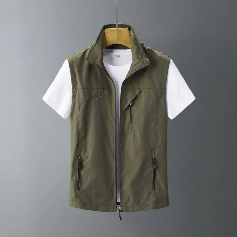 Men's rabbit fur hooded vest waistcoat in slim fit style showing army green colour option