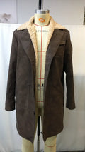 Men's vintage dark brown suede-look casual coat with 80cm length and long sleeves