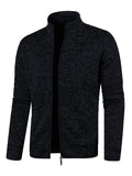 Men's long zipper light fleece jacket plus size casual loose cardigan in dark gray on model