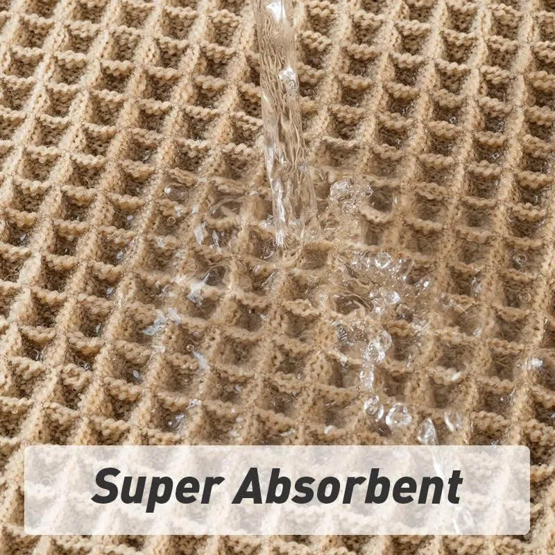 Checkered non-slip bathroom floor carpet in beige, available in multiple sizes from 43x61cm to 61x183cm