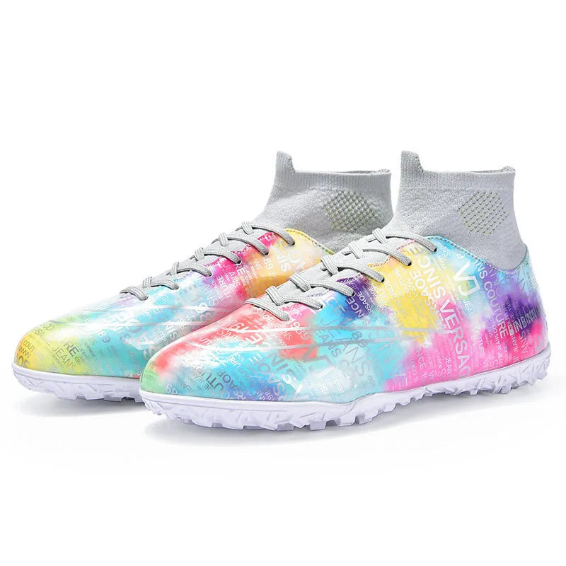 High top TF football boots unisex non-slip rubber outsole sizes 35-47 pink black purple moonlight
