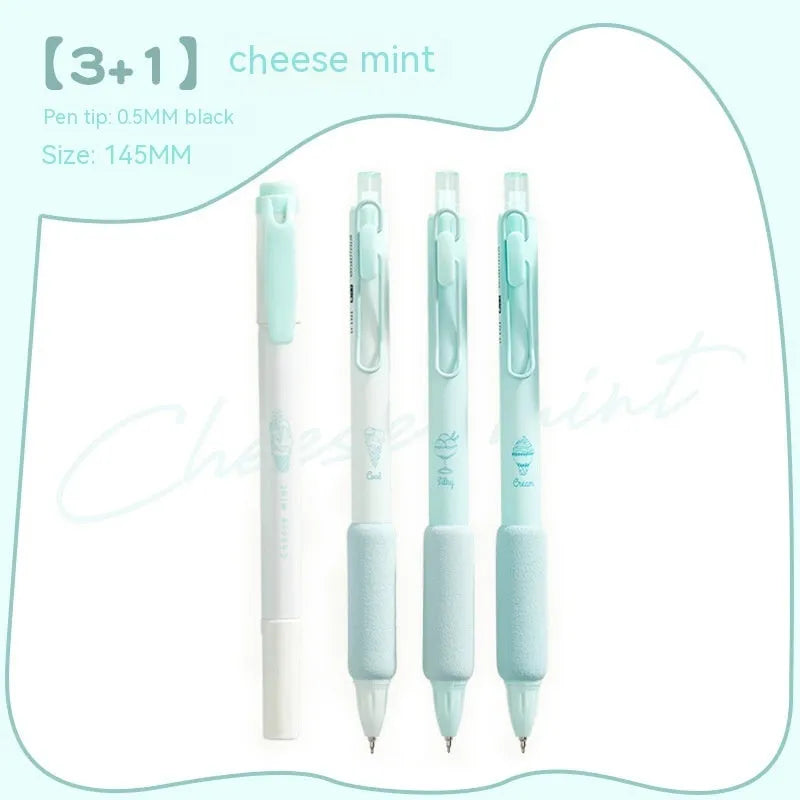 Four double-headed calligraphy and highlighter pens with 0.5mm sponge tips in mint and blue colours.