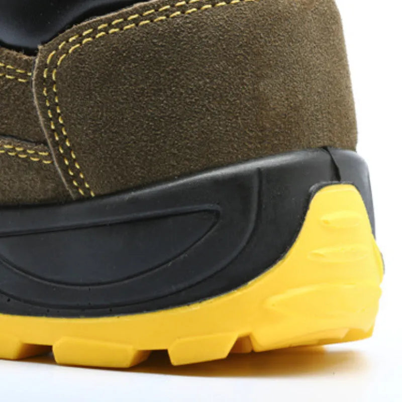 Bronze coloured steel toe safety shoes with cow suede upper and patterned anti-skid sole