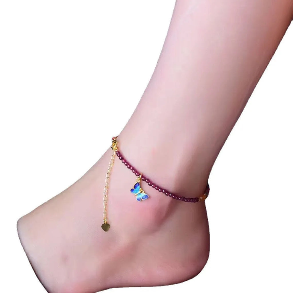 Purple geometric garnet anklet for women with ethnic styling and summer design