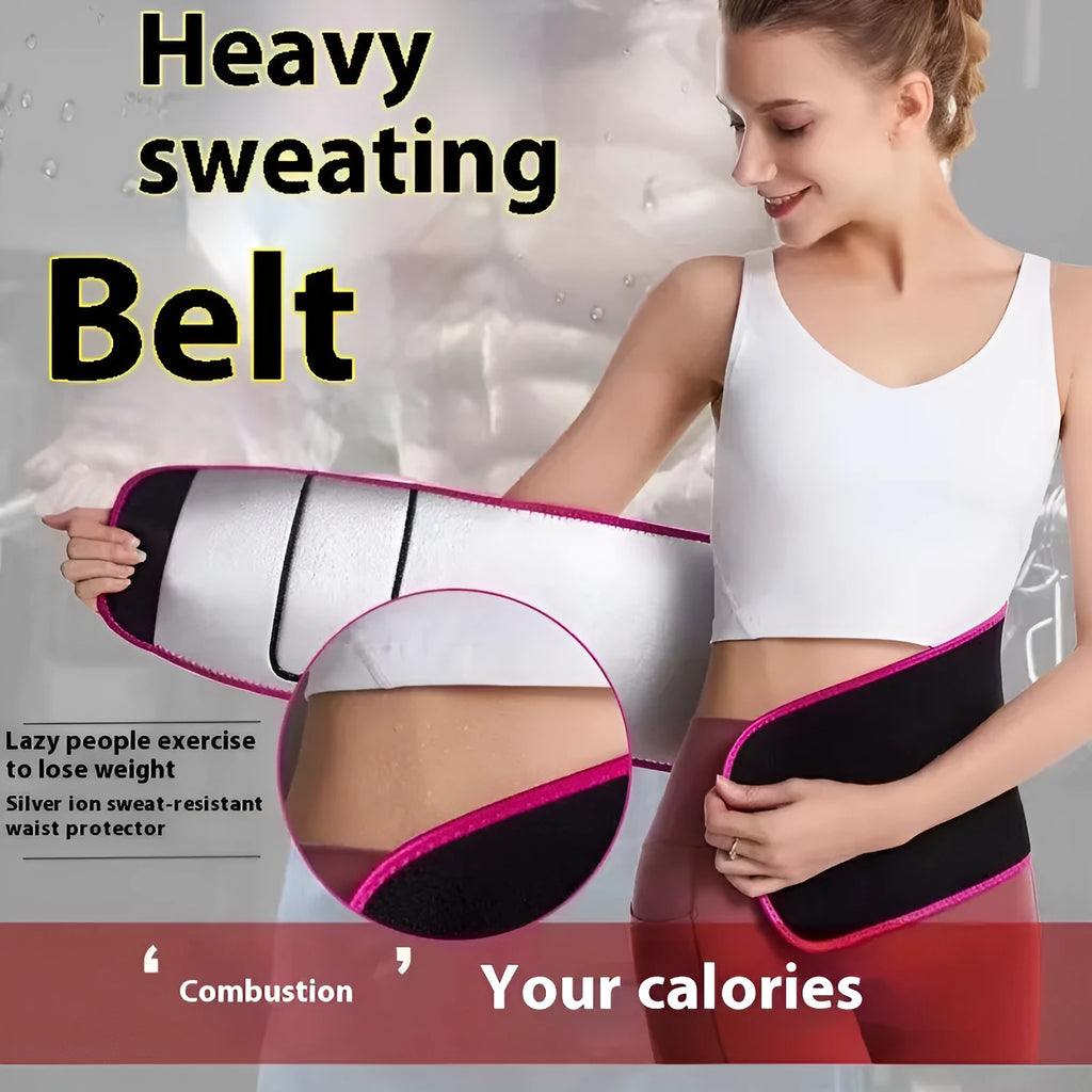 Rubber sweat waistband for fitness in black, with waist support and belly contracting design