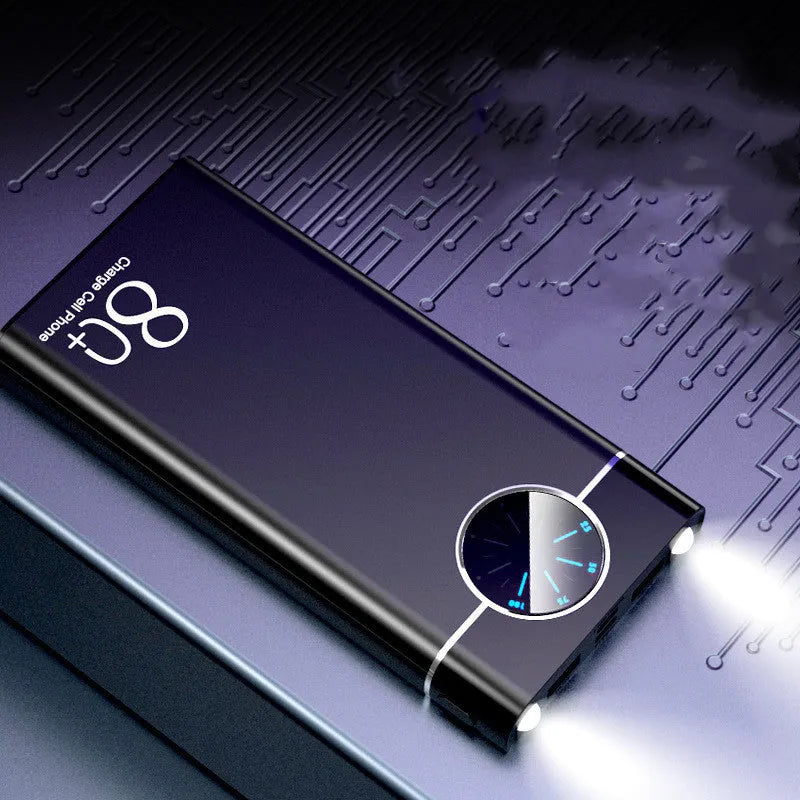 20000mAh alloy-shell power bank in black, red or blue with LED flashlight