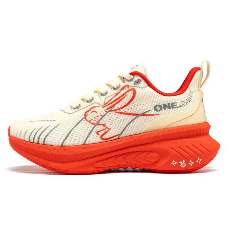 Low-top running sneakers in multiple colours with a striped pattern, PU mesh upper, and rubber sole.