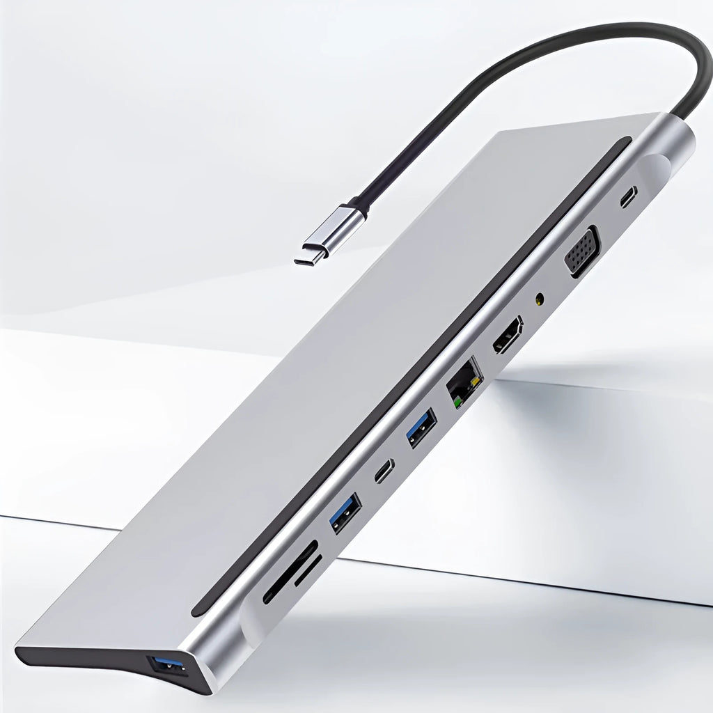 11-in-1 multifunctional docking station hub with USB 3.0 transmission rate and no external power supply in photo colour
