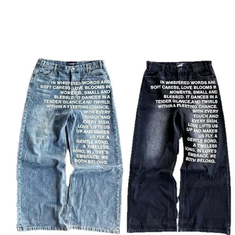 Man wearing loose fit black wide leg cotton casual trousers