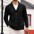 Men's long-sleeved thickening jacquard cardigan in khaki, shown front view on a model
