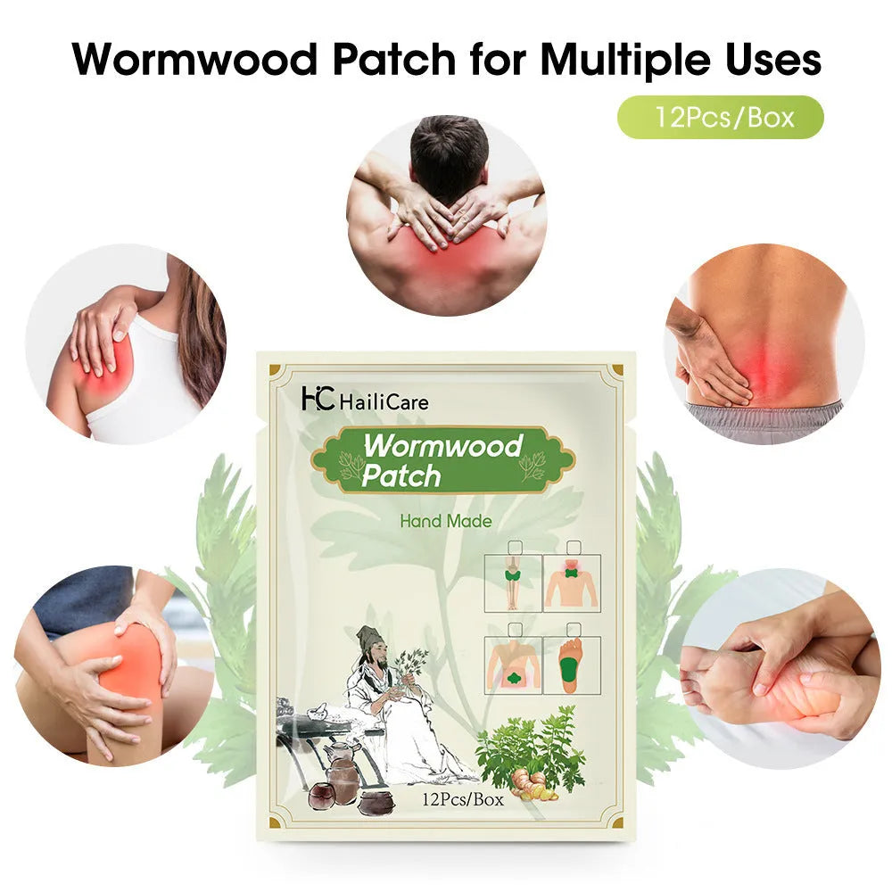 Pack of Chinese Mugwort herbal pain relief patches for knee, back, neck and foot.