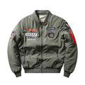 Men's slim-fit black retro motorcycle-style cotton-padded coat with stand collar and embroidery.