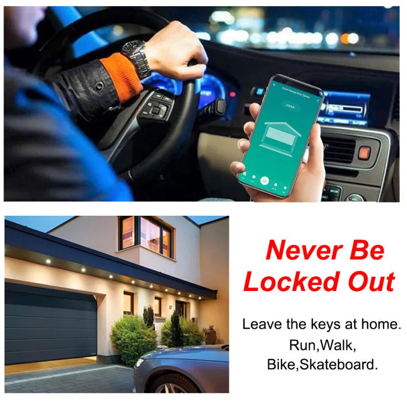 Black plastic intelligent Wi-Fi garage door controller with remote app and voice control