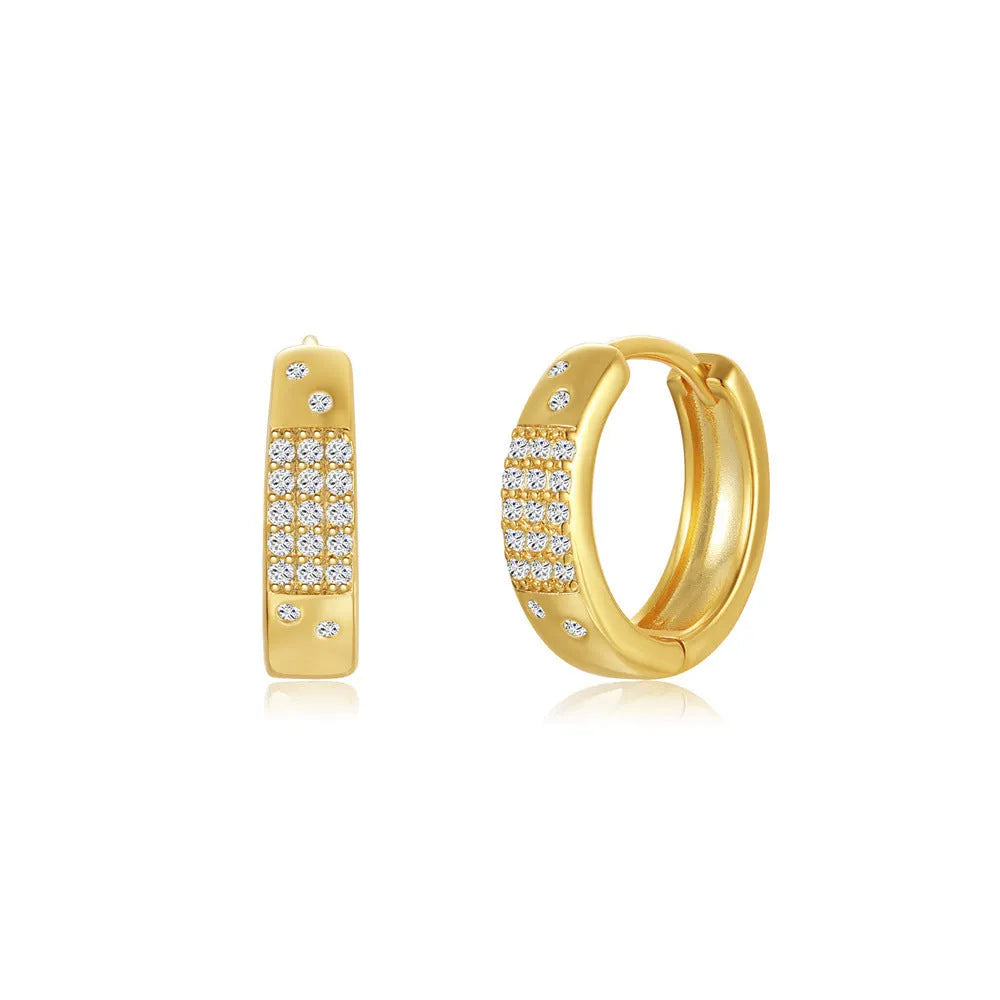 Brass diamond earclip earrings with geometric round design and gold electroplated finish