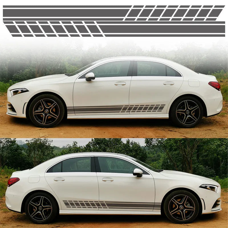 White car waist line latte art sticker, 190x11.5cm, waterproof BK material, universal decorative sticker for car body or hood