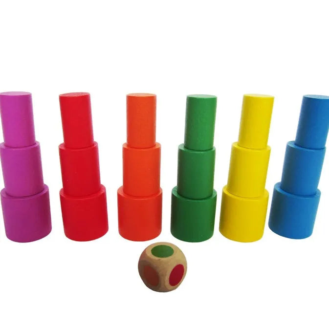 Blue and yellow moon-shaped wooden balance game toy for children aged 2-4 years