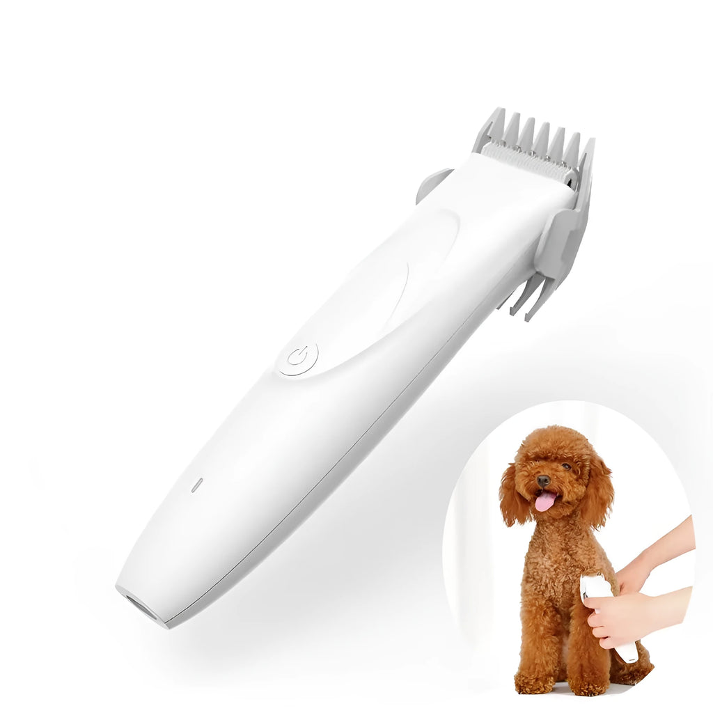 White Pawbby MG-HC001 cordless pet shaver, 190g ABS body, with adjustable comb and USB cable