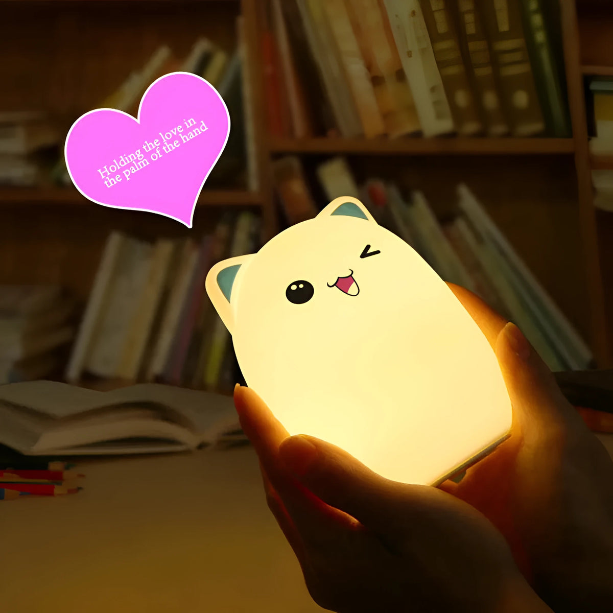 Silicone bear night light in blue or pink, 100x100x135mm, with clap or remote control and USB charging cable