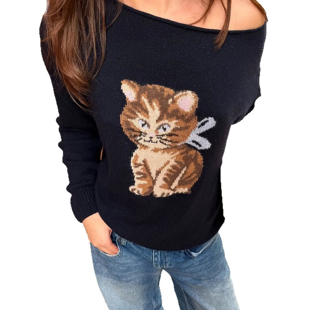 European American casual viscose knitted top in navy blue with loose fit and regular sleeves for women