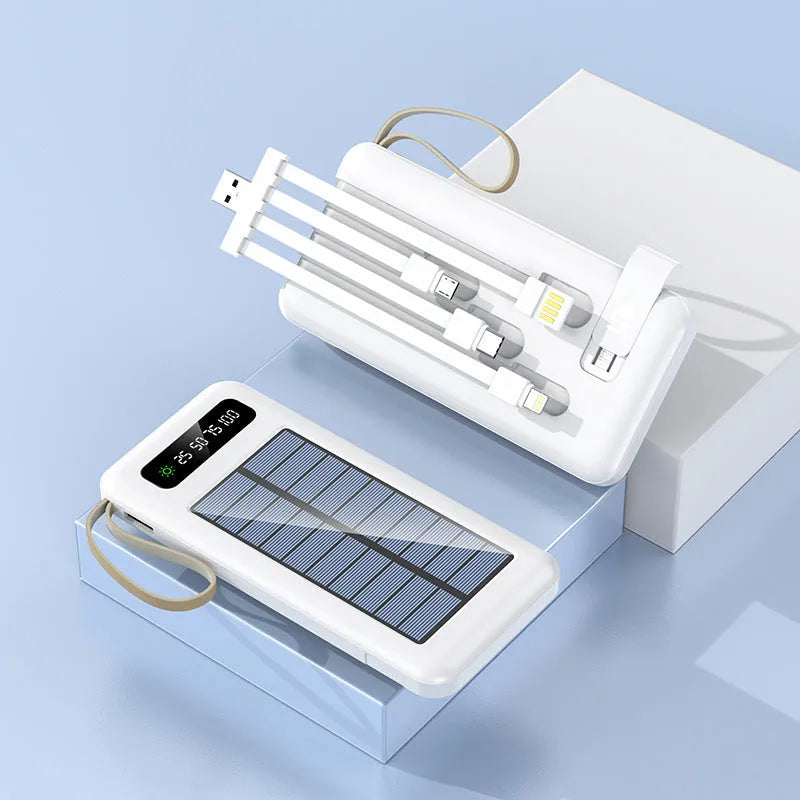 Solar power bank in cool black or ivory white with polymer lithium ion cell and 20000mA/30000mA capacity options
