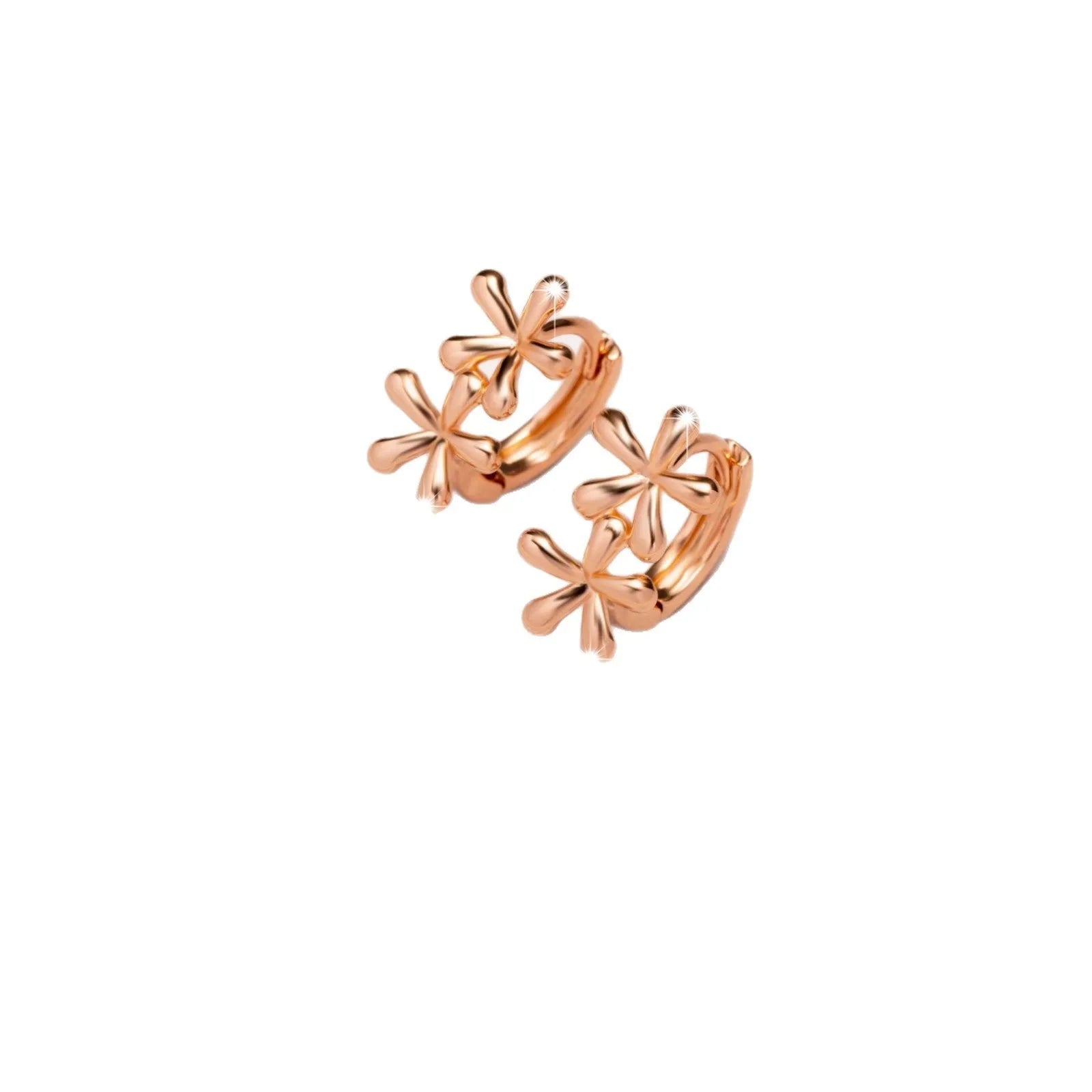A pair of circular rose gold waterdrop flower earrings for women with a fresh, sweet style.