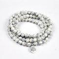 108 Buddha beads frosted stone bracelet necklace with lotus detail and Tiger Eye colour option
