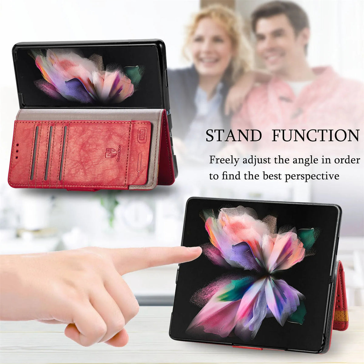 Samsung Galaxy Z Fold4 5G and Z Fold3 5G TPU leather folding phone case with bracket and card holder in six colours