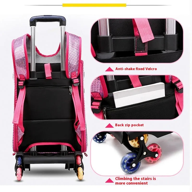 Transparent pet trolley backpack carrier for small dogs and cats with Oxford cloth and acrylic cover.
