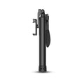 Extended black aluminium Bluetooth selfie stick with tripod legs and remote control for mobile phone.