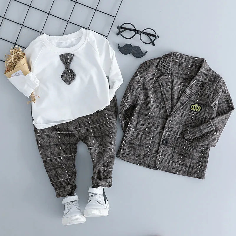 Children's grey three-piece cotton knit suit with coat, trousers and T-shirt for toddlers