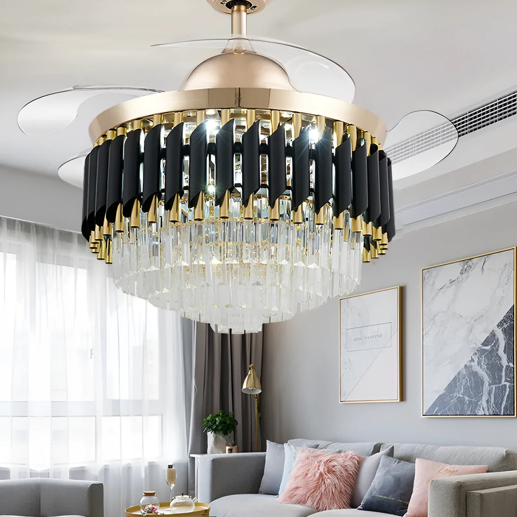 Crystal ceiling fan light with remote control in 42 inch or 48 inch size options