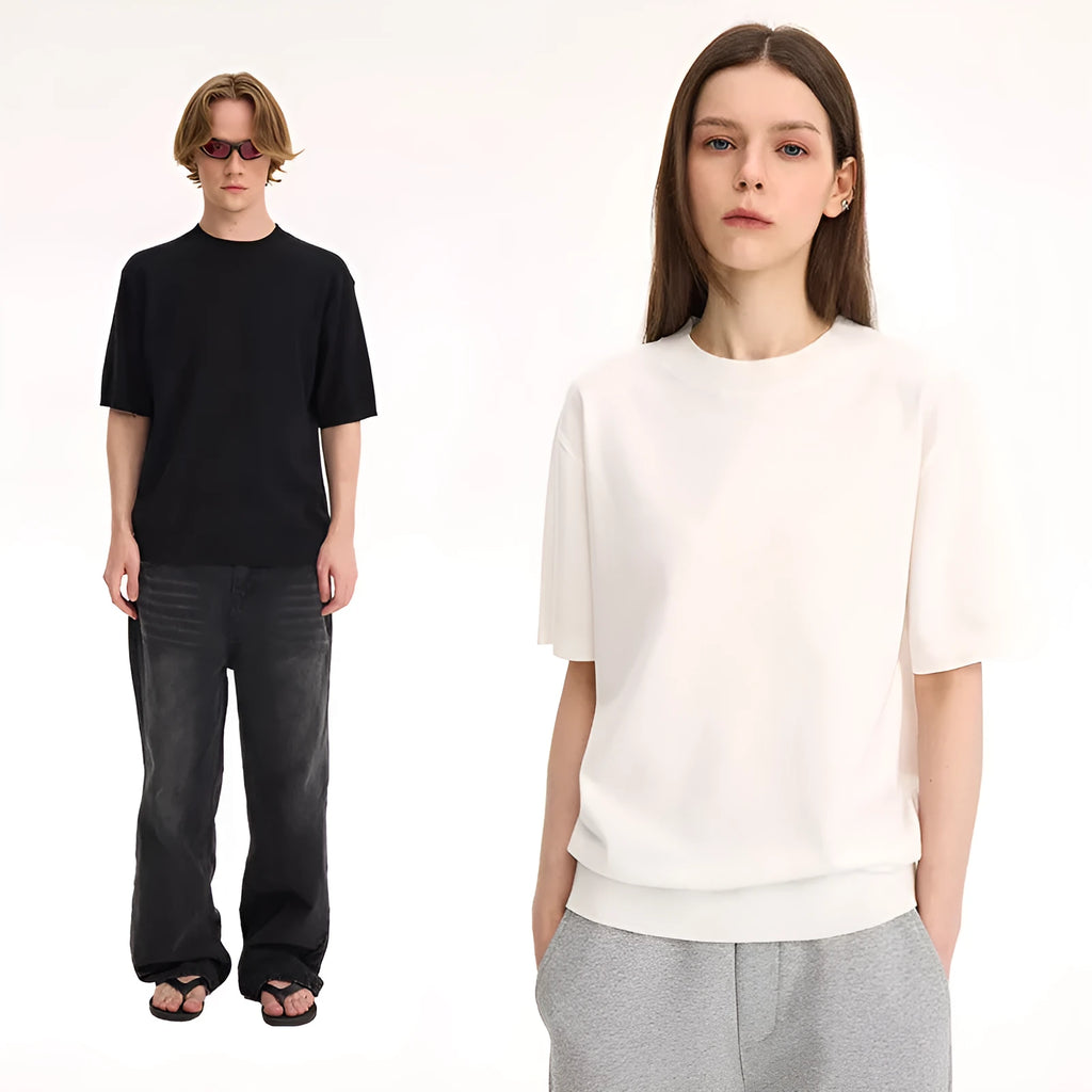 Fanio solid colour velvet short-sleeved T-shirt in Black, Gray, or White