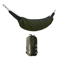 Outdoor portable hammock underquilt thermal blanket in orange with black straps for camping insulation