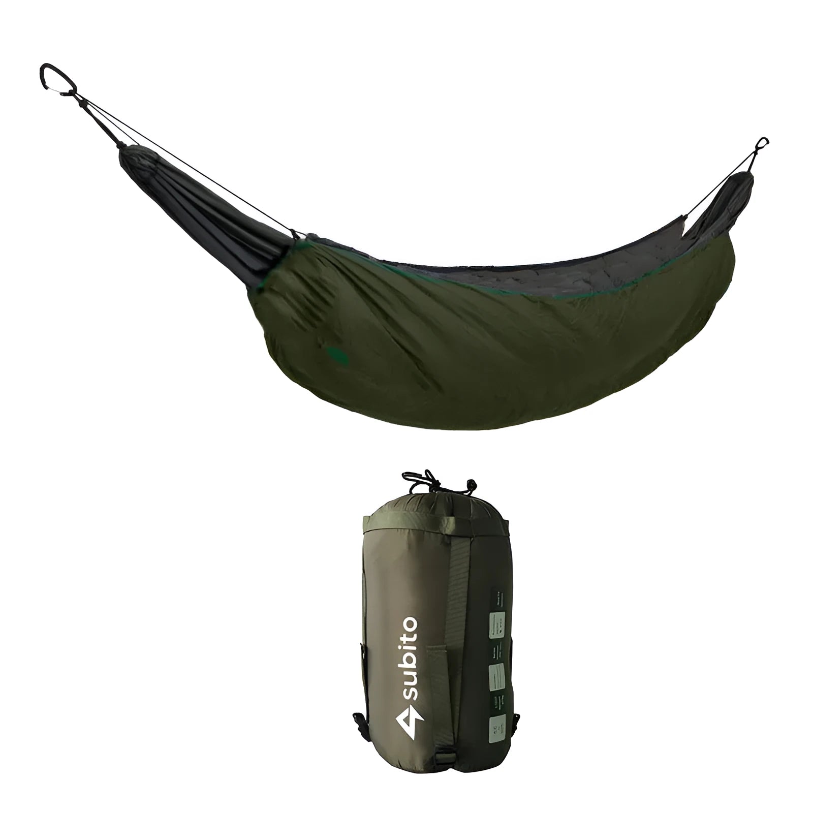 Outdoor portable hammock underquilt thermal blanket in orange with black straps for camping insulation