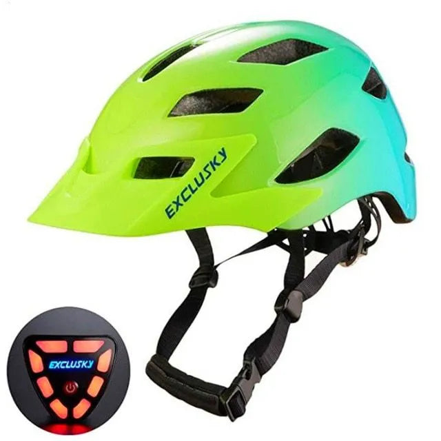 Electric LED cycling helmet with integrated tail light in black, size M 54-58cm