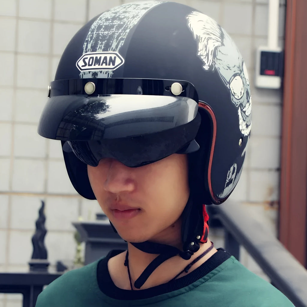 Retro style ABS half helmet for electric scooter and motorcycle riding in multiple colour options