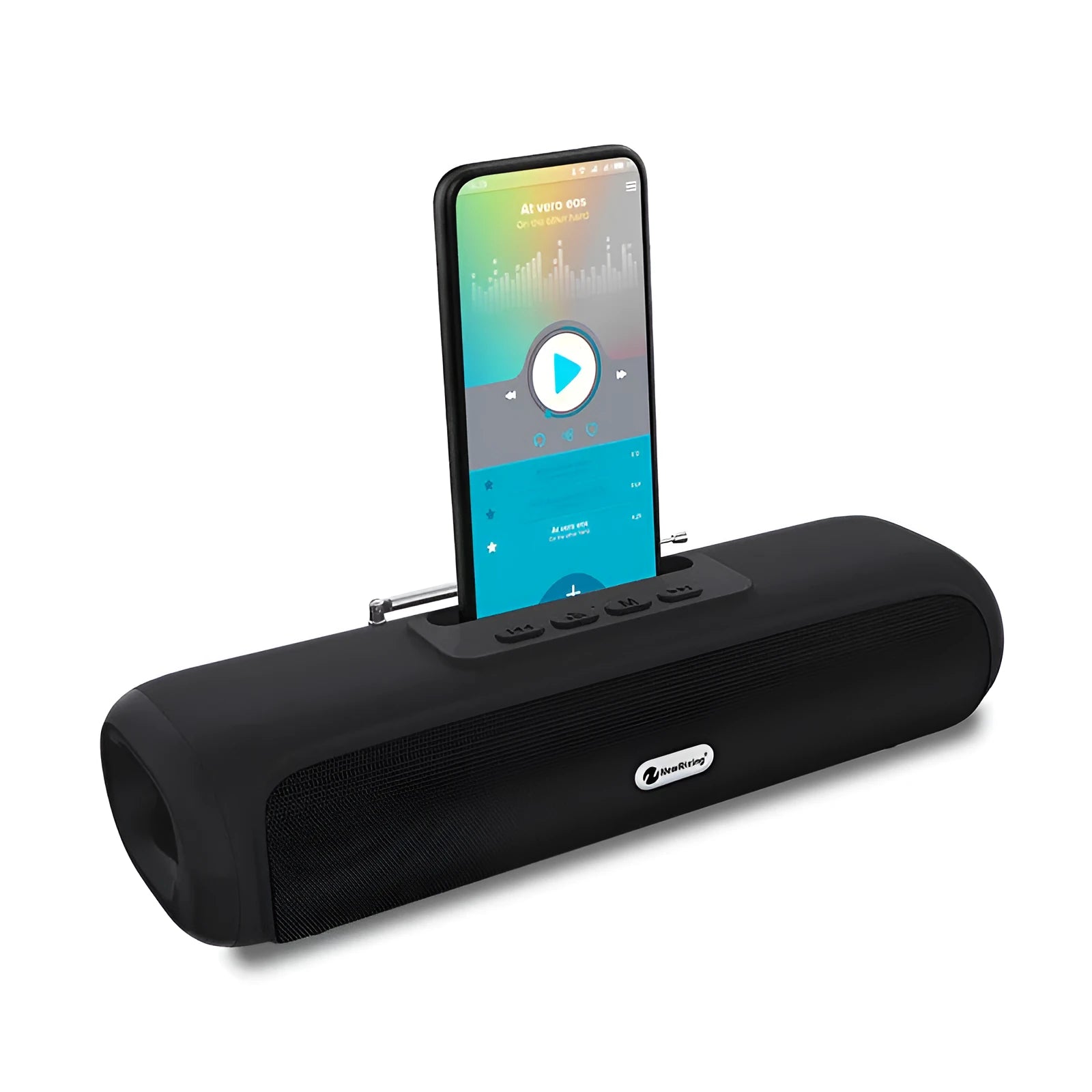 Desktop wireless long strip radio subwoofer in black, blue, red, or silver grey colour options